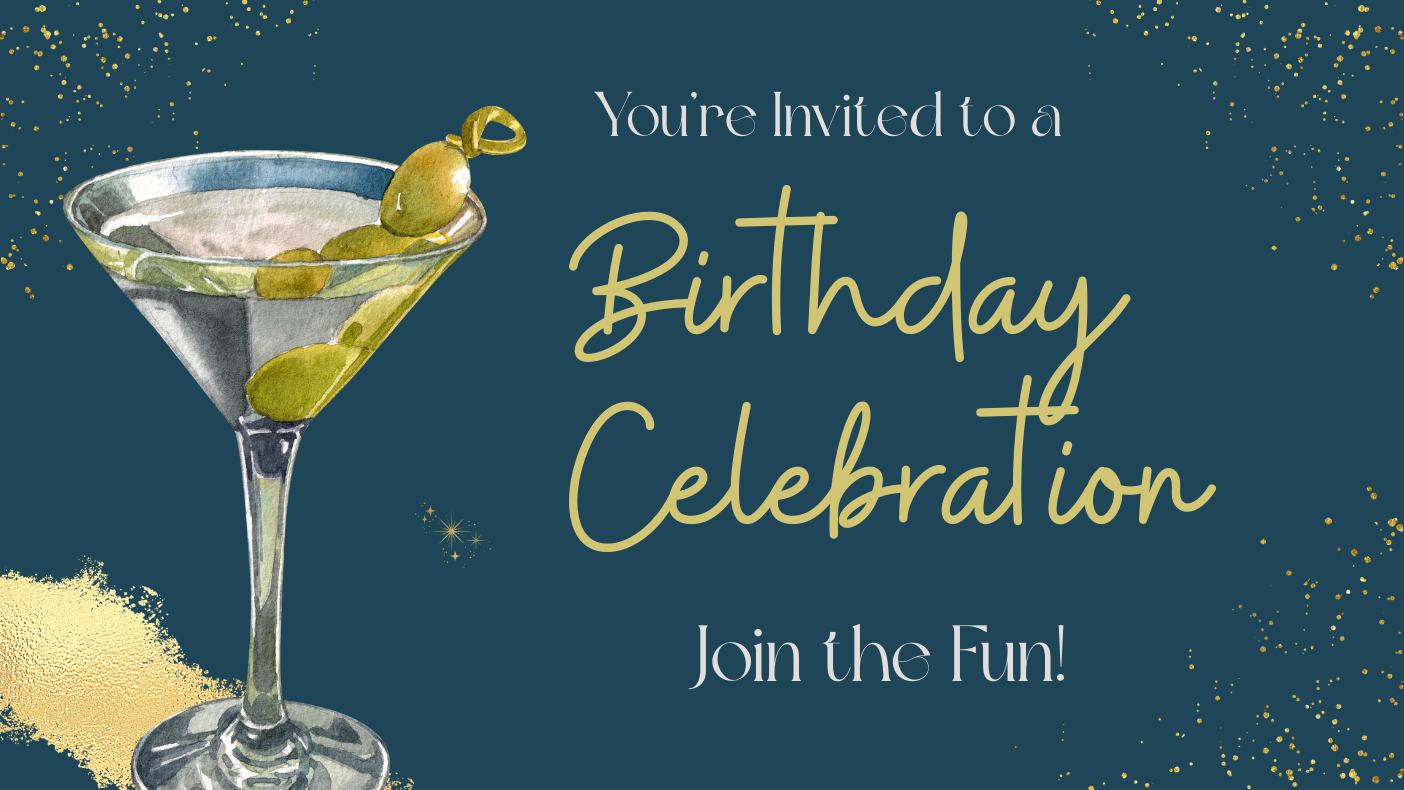 adult birthday invitation with martini