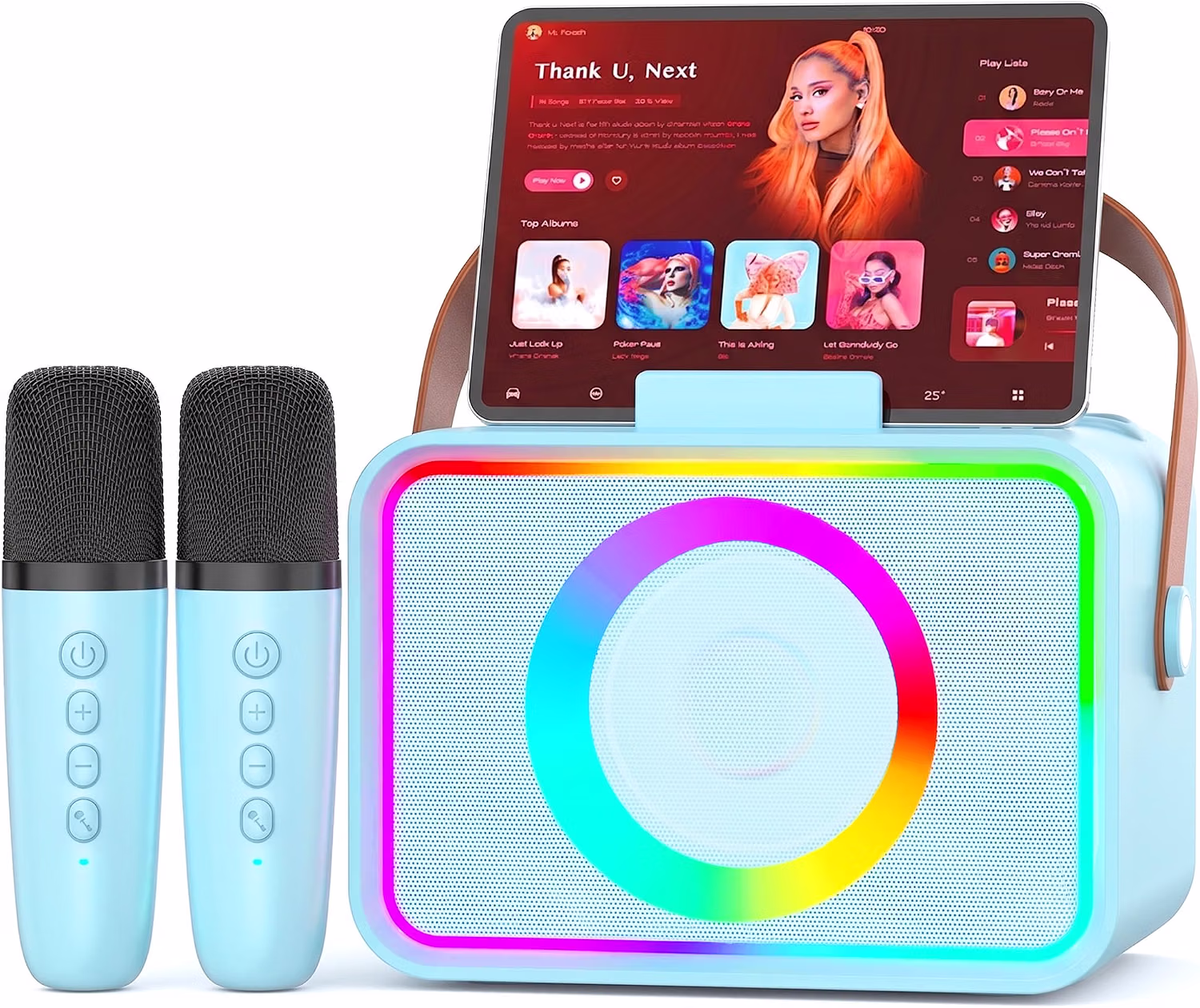light blue karaoke machine