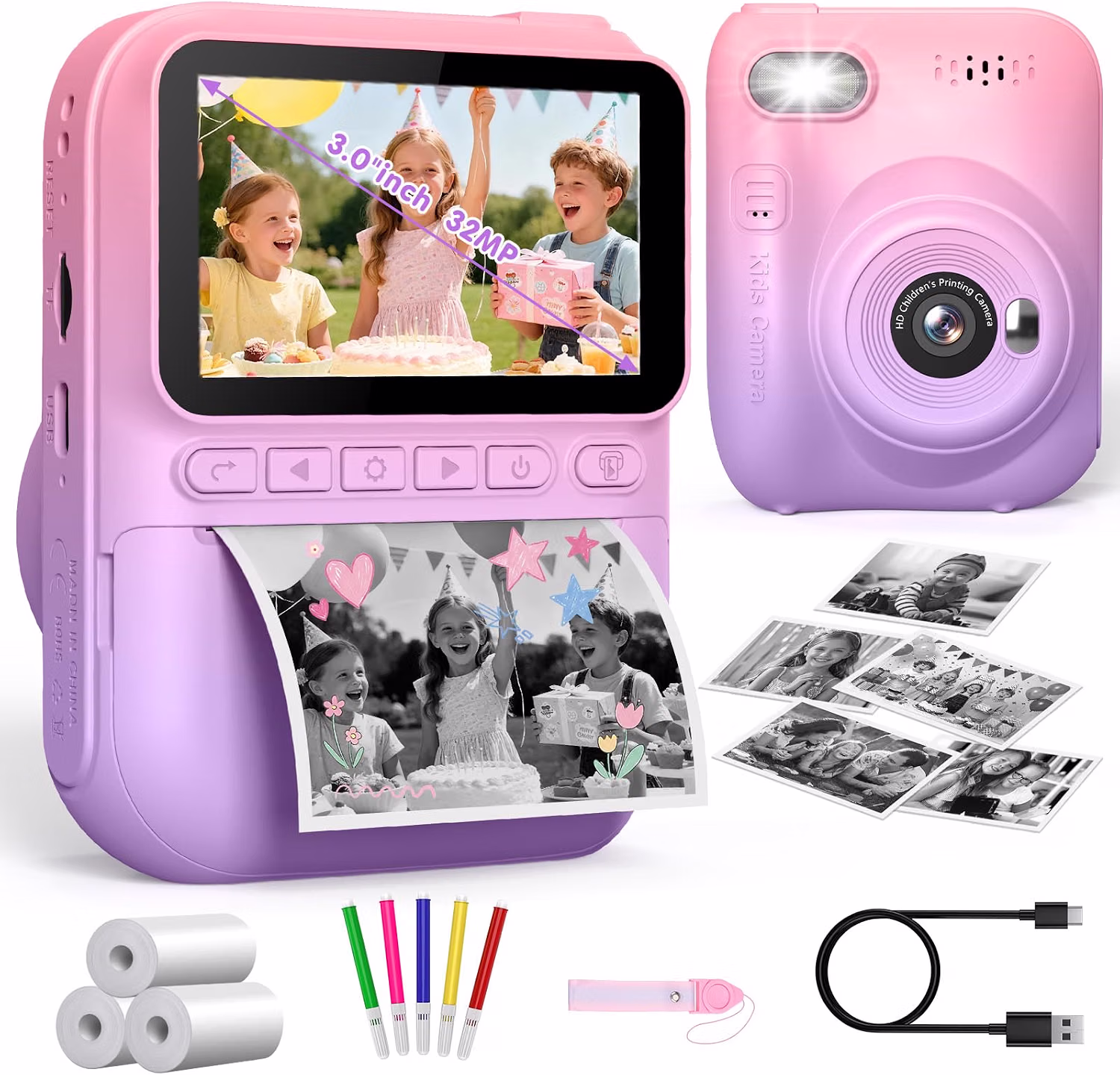 pink-purple instant print camera