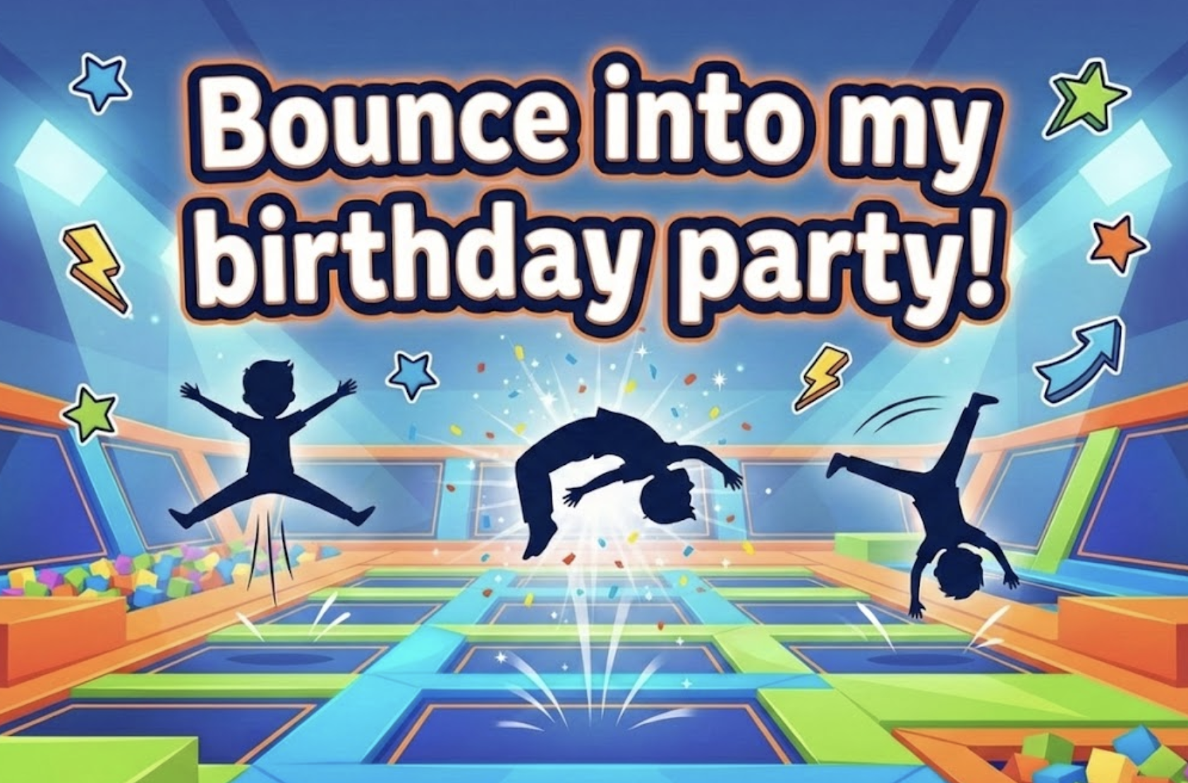 trampoline park themed birthday invitation