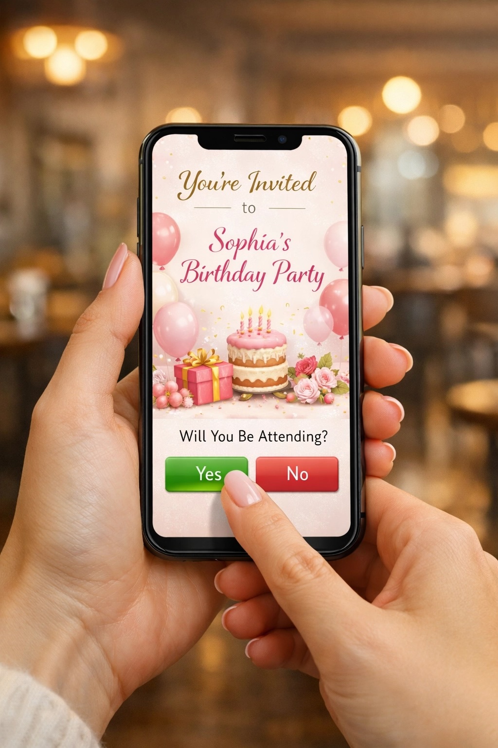 woman replying to a birthday invitation