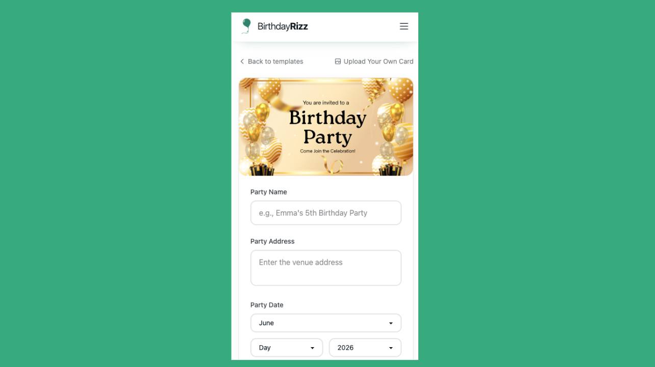 mobile invitation for a birthday