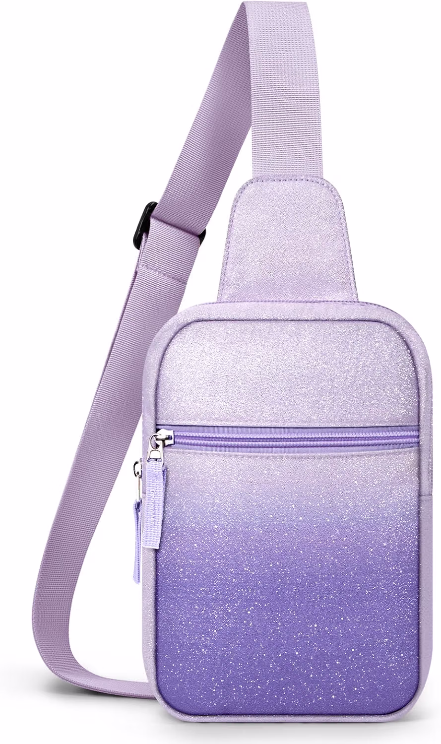 purple crossbody bag with glitter