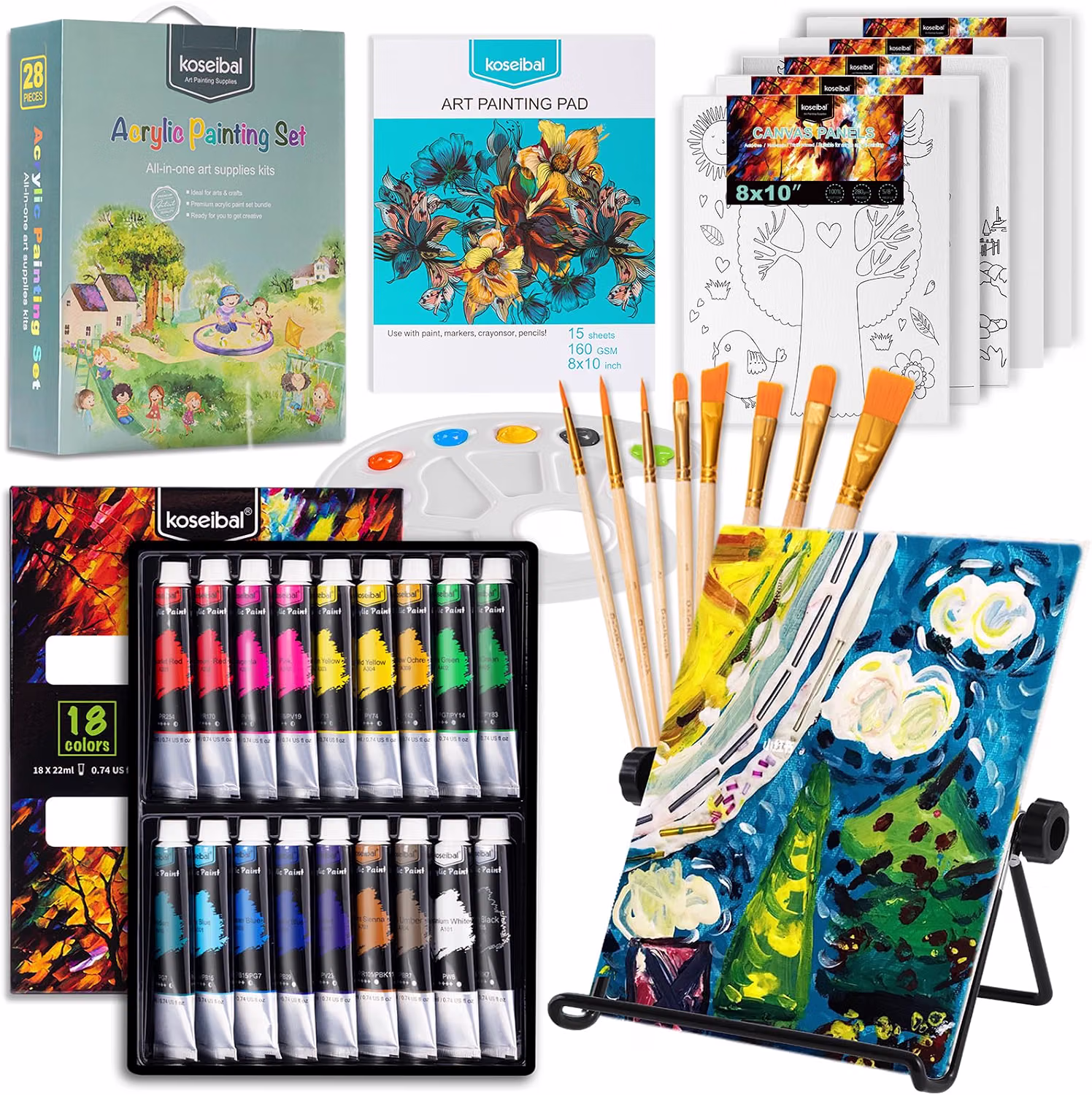acrylic paints set with canvases
