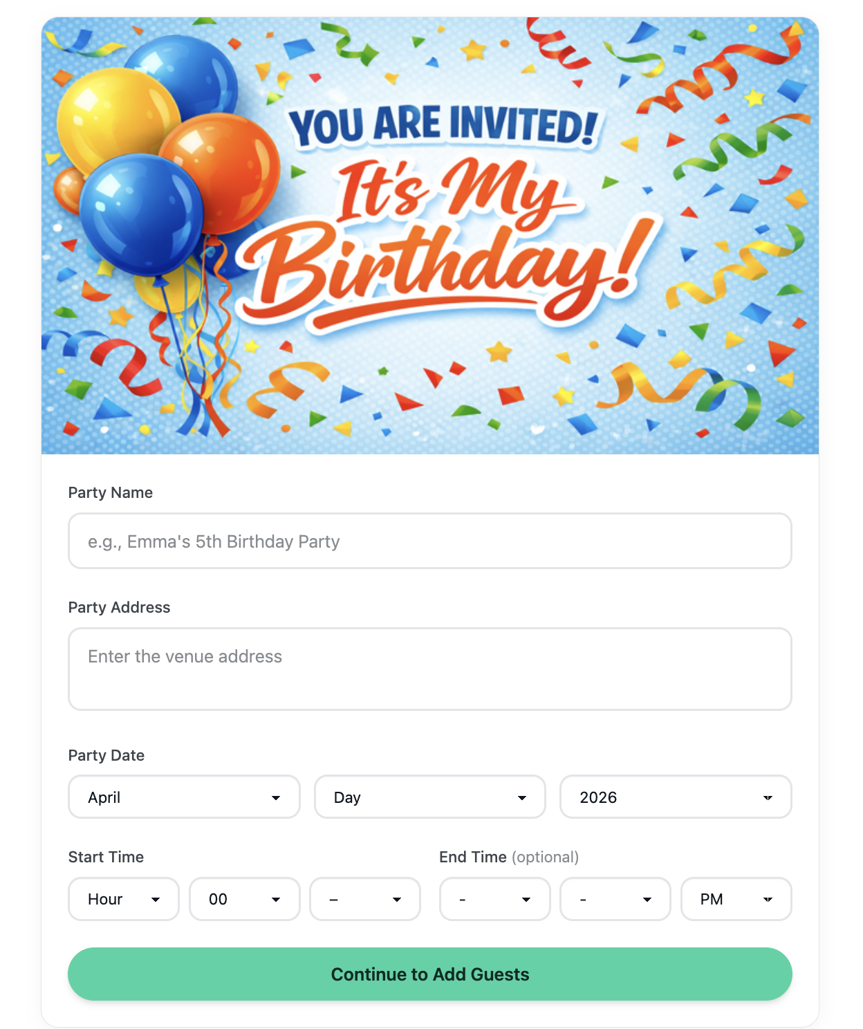 creating digital birthday invitation through a form