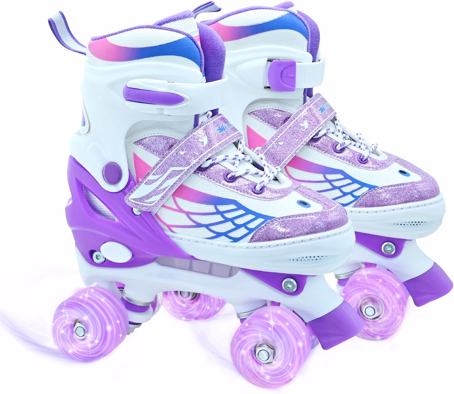 purple roller skates with 4 wheels