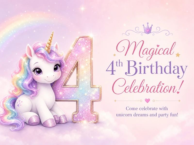 Magical 4th — 4th Birthday, Unicorn Birthday, Sparkles
