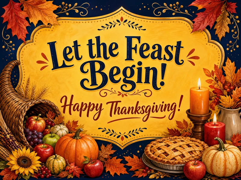 Feast Is Awaiting — Thanksgiving, Invitation, Thanksgiving Dinner, Cornucopia