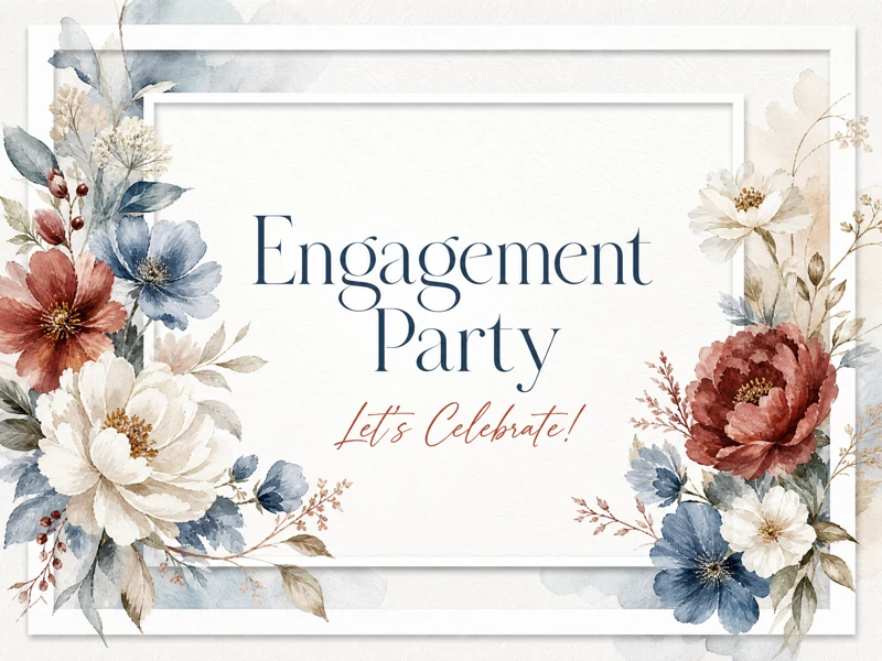 Framed In Floral — Engagement Party, Invitation, Floral, Red, Blue, White