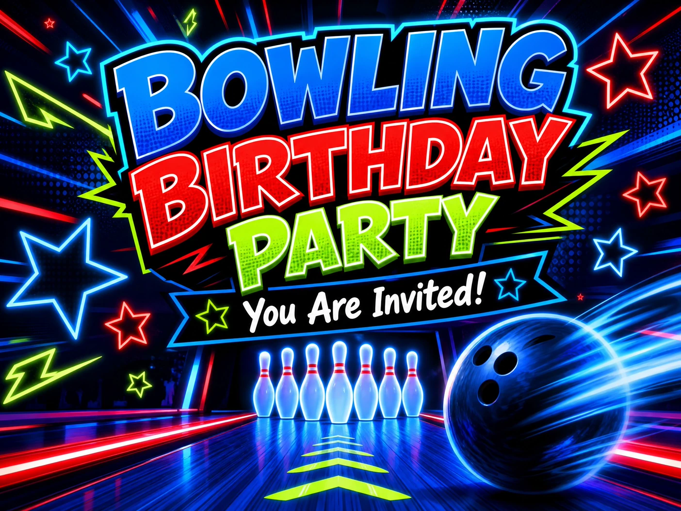 Bowling Birthday Fun — Bowling Birthday, Colorful, Pins