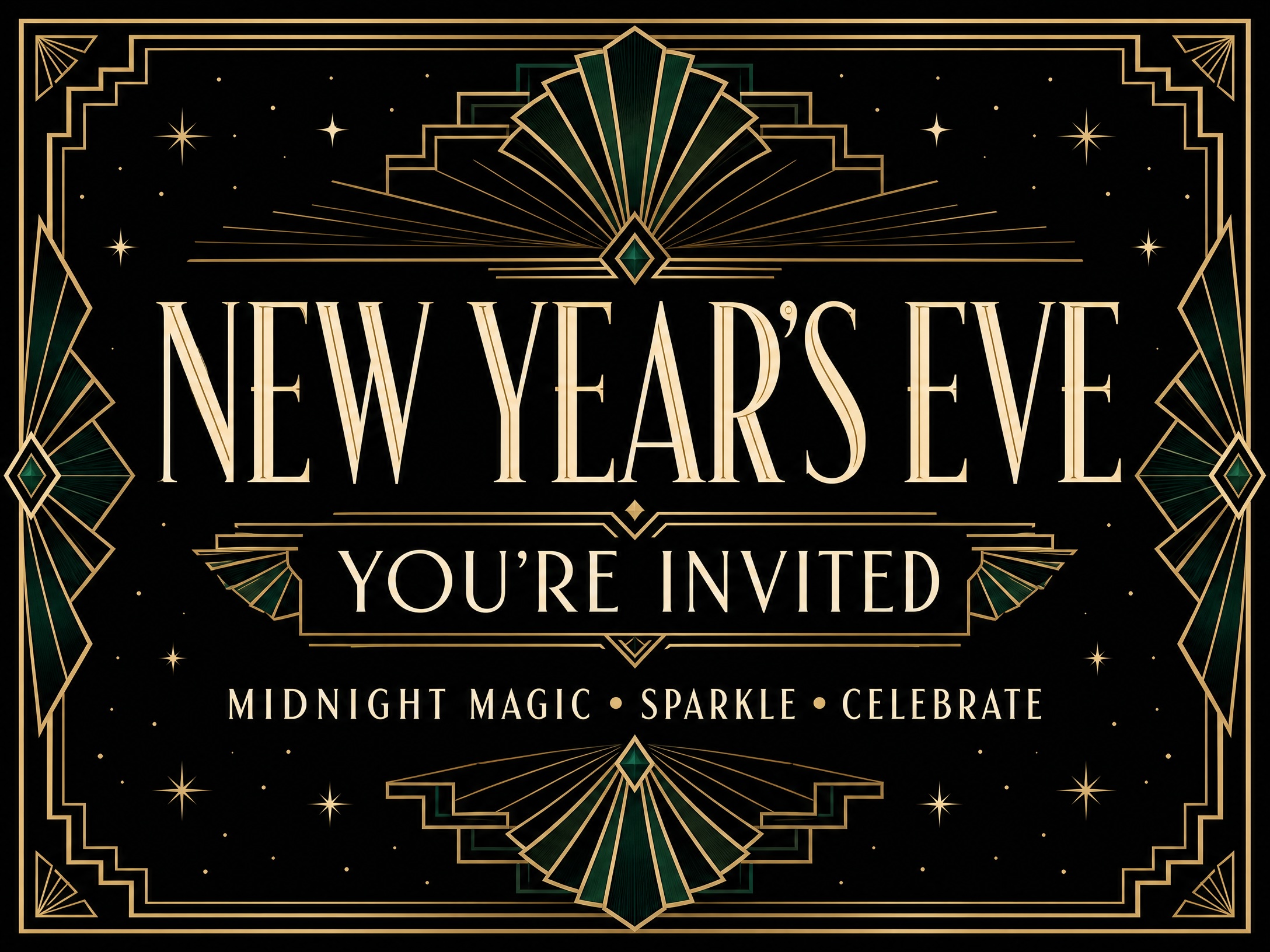 New Years Eve In Art Deco — New Years Eve Party, Black And Gold, Art Deco, 20s