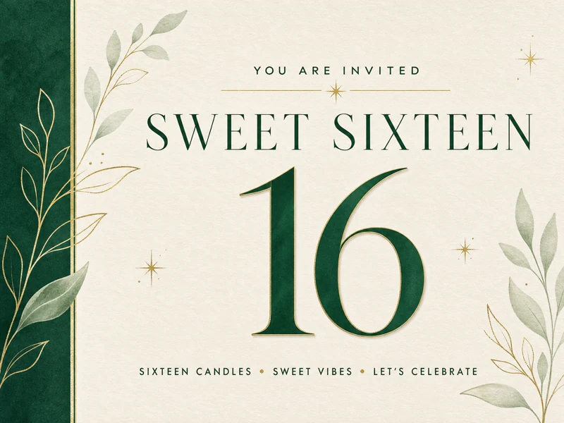 Nature Inspired — Green, Emerald Color, Floral, Sweet 16
