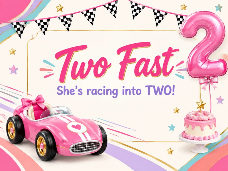She's Racing Into Two — Two Fast, Pink, 2nd Birthday, Second Birthday, Race Car