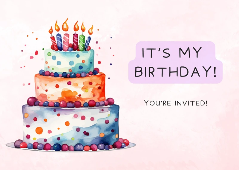 Cake and Candles — Cake, Candles, Pink, Watercolor