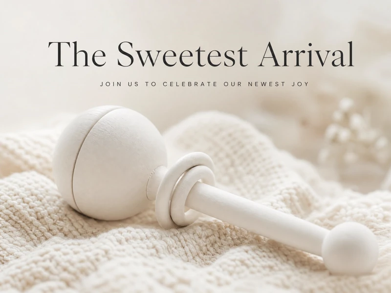The Sweetest Arrival — Baby Shower, Rattle Toy, White Blanket, Minimalistic