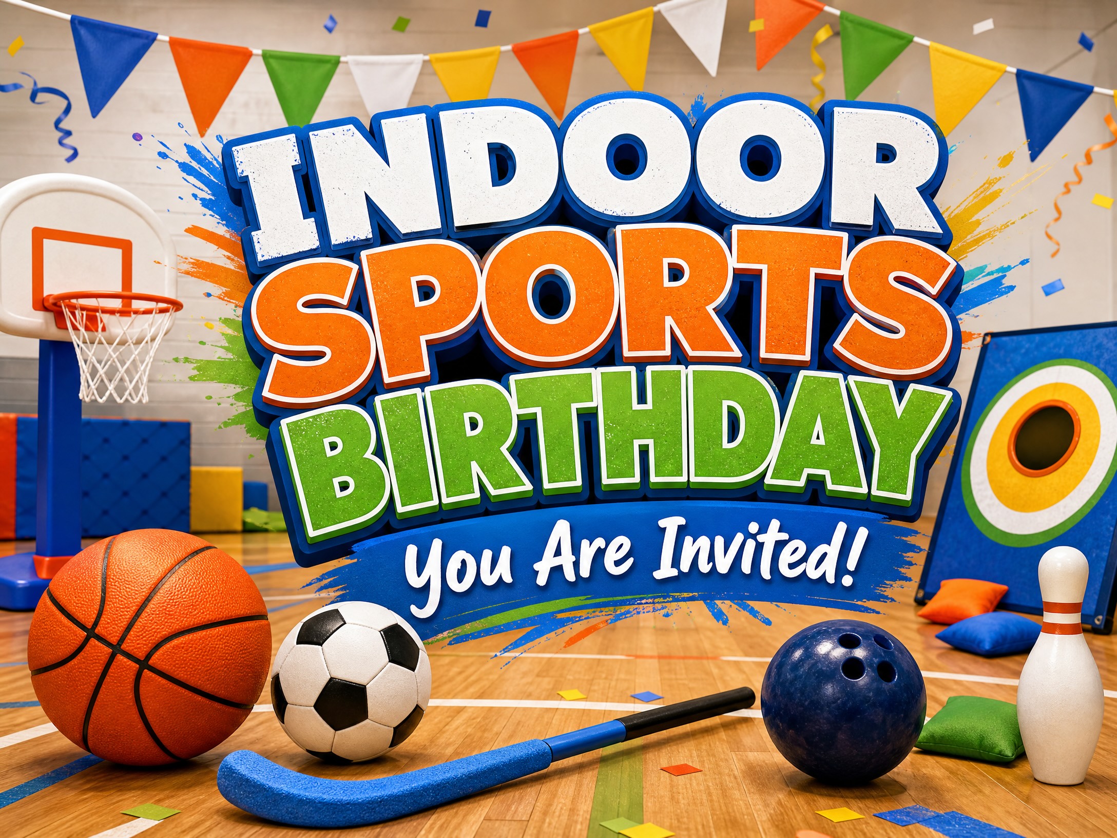 Indoor Sports Birthday Invitation — Indoor Sports Birthday, Indoor Gym Birthday, Sports, Ball