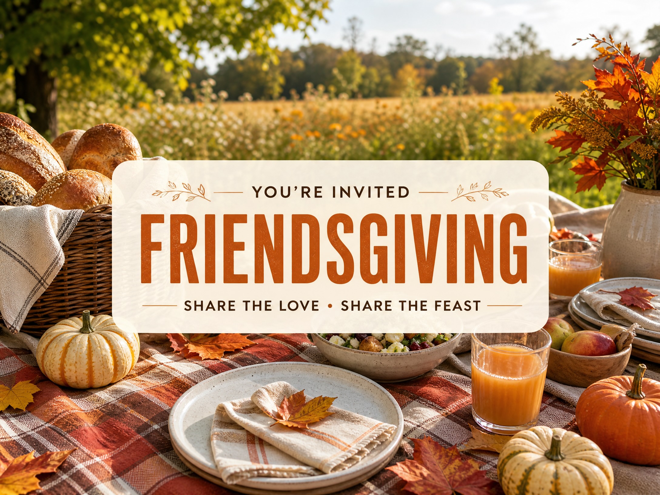 Share The Love, Share The Food — Friendsgiving, Thanksgiving, Picnic, Farm Theme, Rustic, Pumpkin