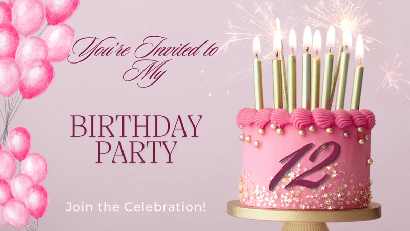 Twelve Years of Sparkle — Twelve, 12th Birthday, Pink, Cake, Balloons