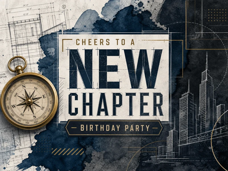 Cheers To A New Chapter — Birthday Invite, City, Compass, Architect