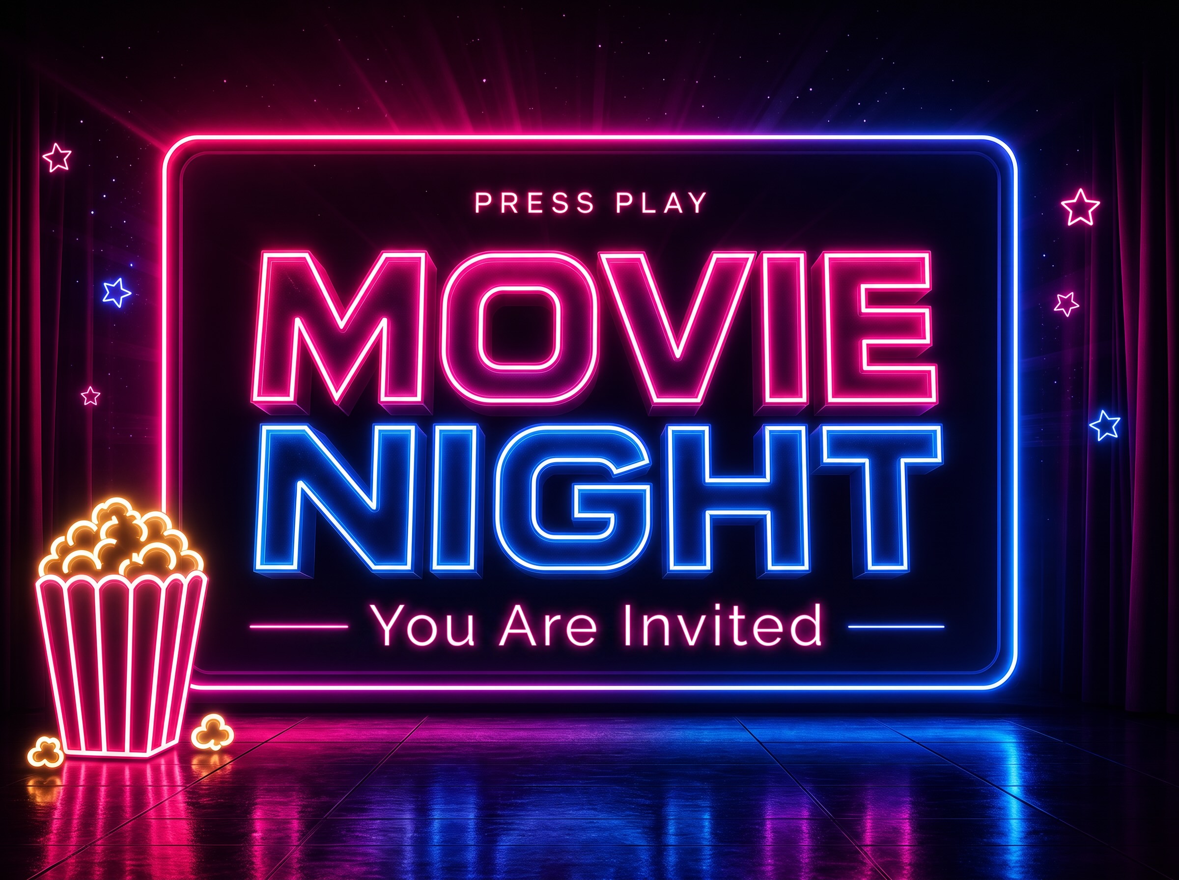 Neon And Movies — Movie Night, Neon, Popcorn