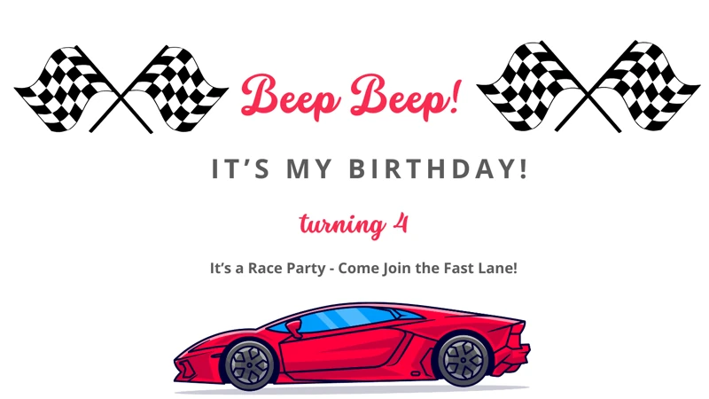 Fast Lane Fun — Race Car, Racing, Driving, 4th Birthday, Four