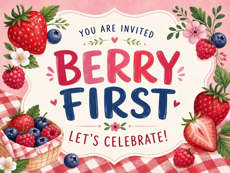 Berry First Invitation — Berry First Birthday, First Birthday, Red and Blue, Strawberry
