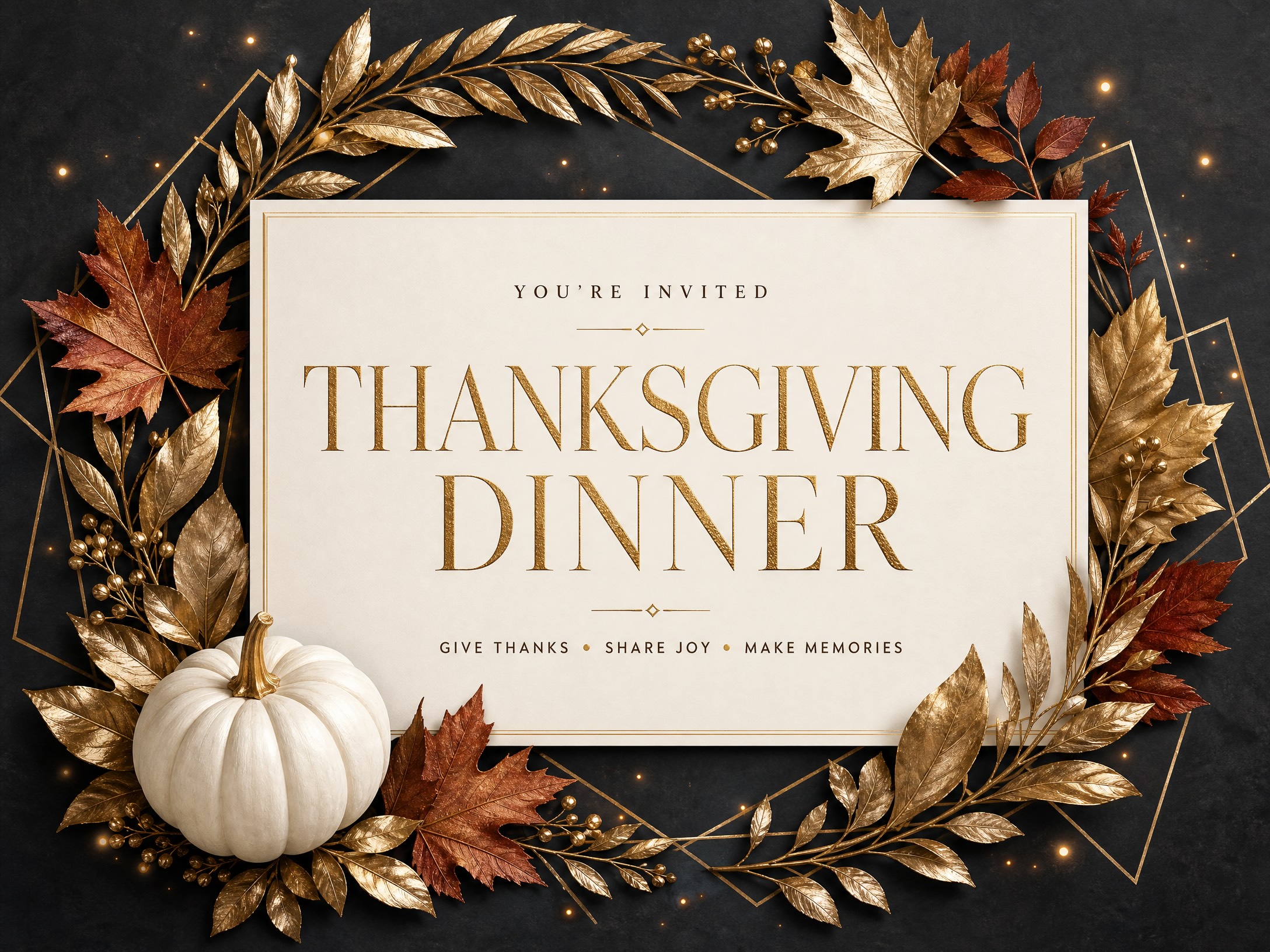 Dinner With Gratitude — Thanksgiving, Dinner, Fall Leaves, Pumpkin