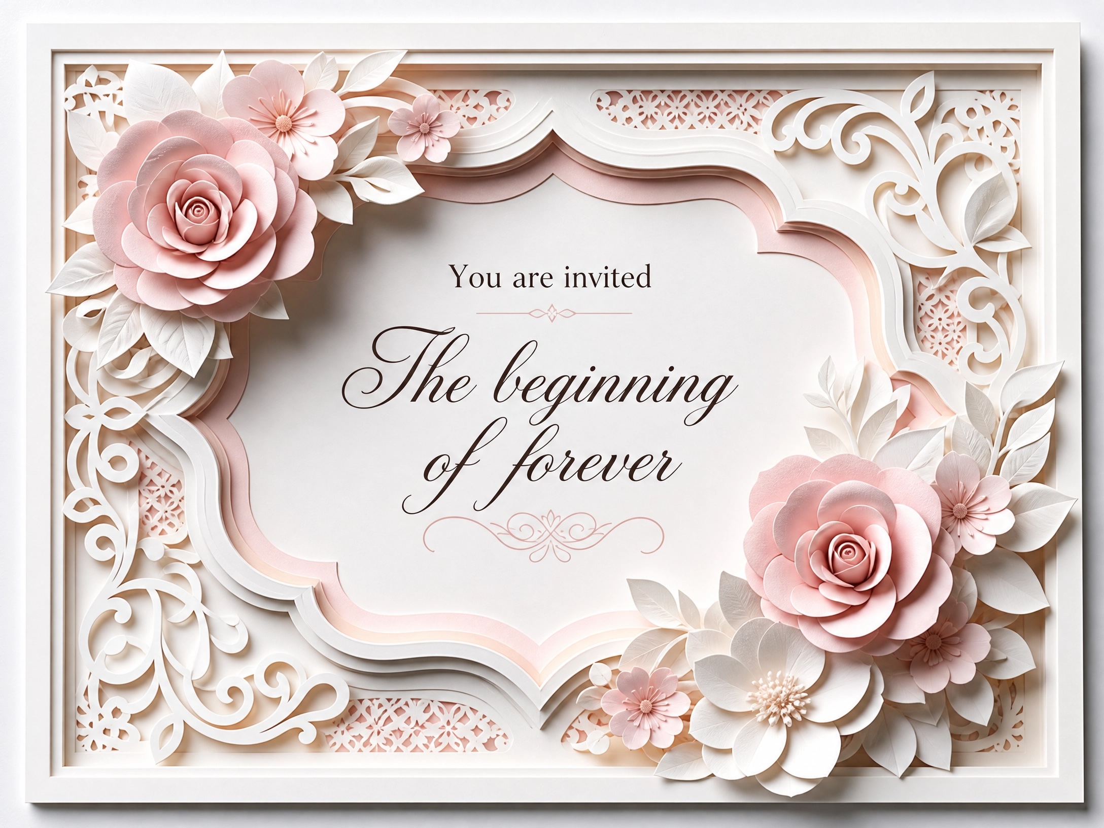 Beginning Of Forever — White and Pink, Box Shadow, Art, Paper, Wedding Invitation