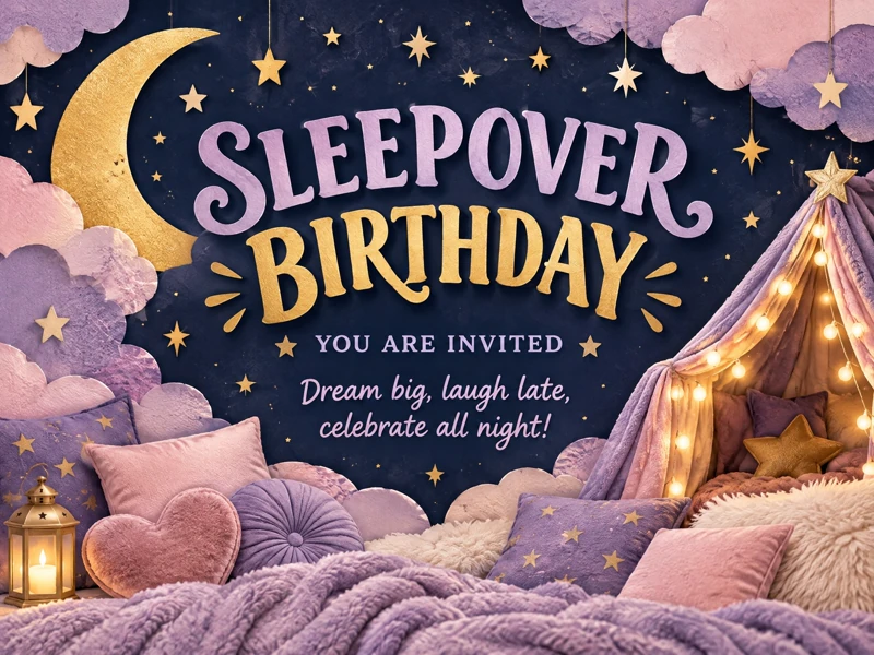 Sleepover Birthday Invitation — Sleepover, Night Time, Girls Party, Invitation