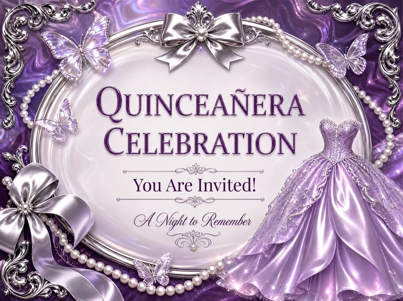 Quinceañera Invitation — Quinceanera, Purple