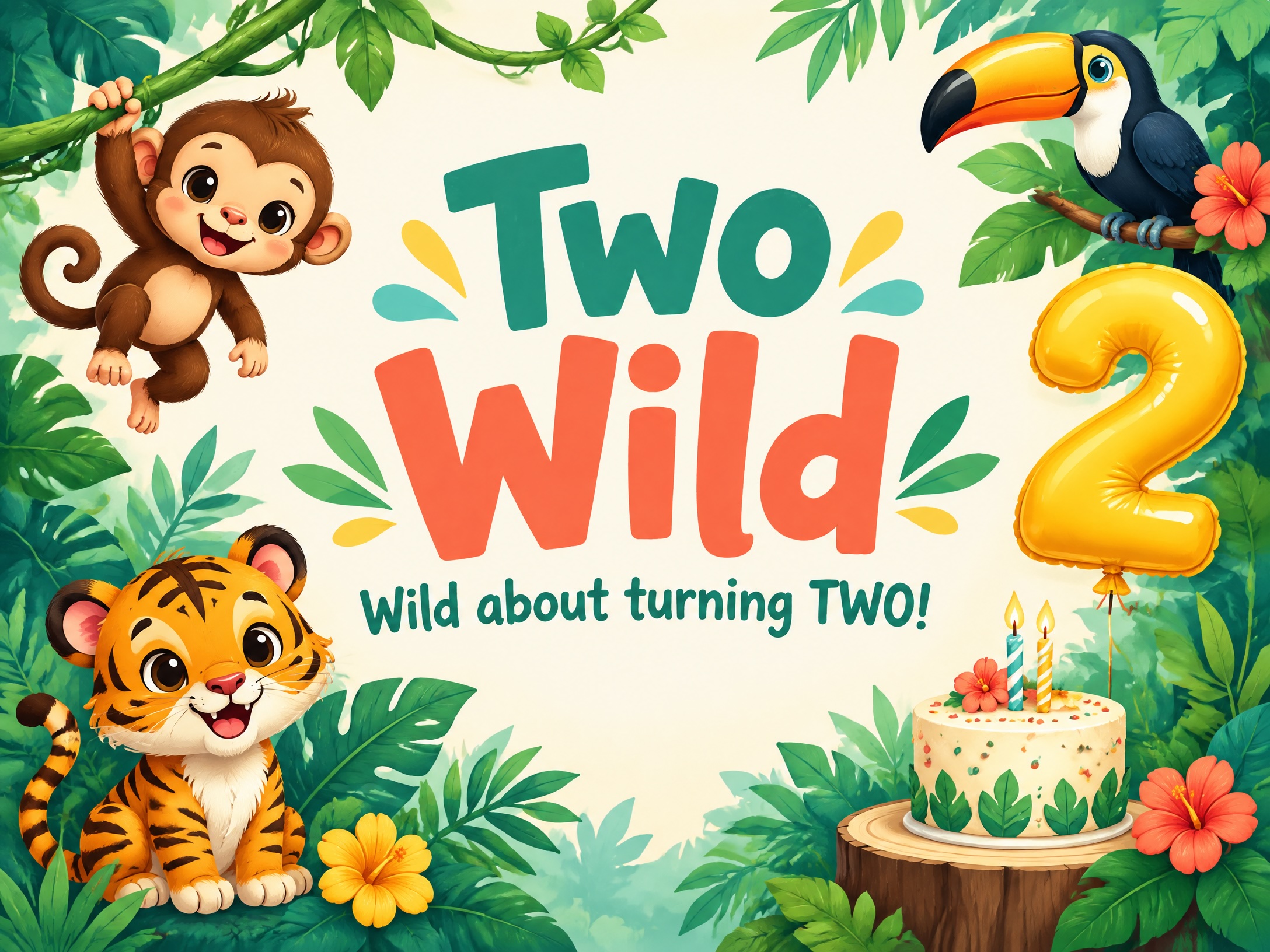 Wild About Turning Two — 2nd Birthday, Second Birthday, Animals, Safari, Two Wild, Monkey