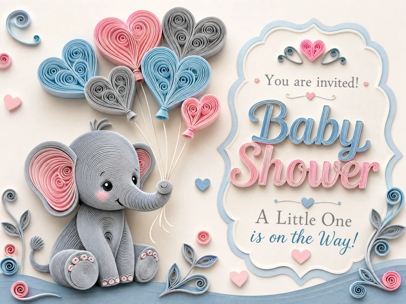 Babies And Cuteness — Baby Shower, Elephant, Balloons, Quilling Art