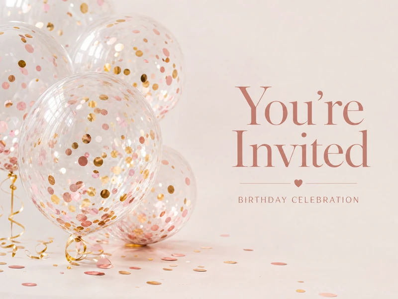 Pink Confetti — Balloons, Confetti, Birthday Invite