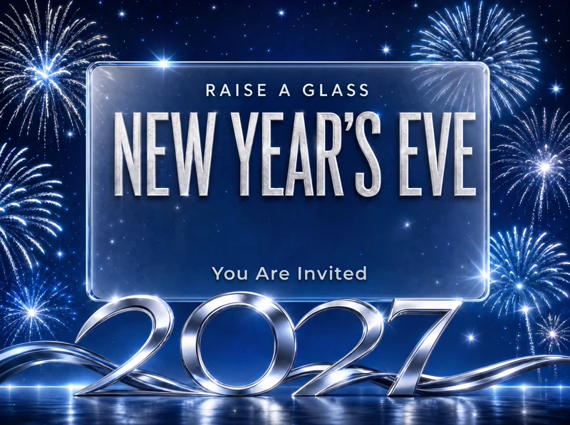 2027 Party — New Years Eve Party, Fireworks, Blue, Silver