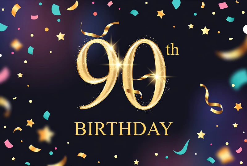 Confetti For 90 — 90th Birthday, Ninety, Ninetieth, Black and Gold