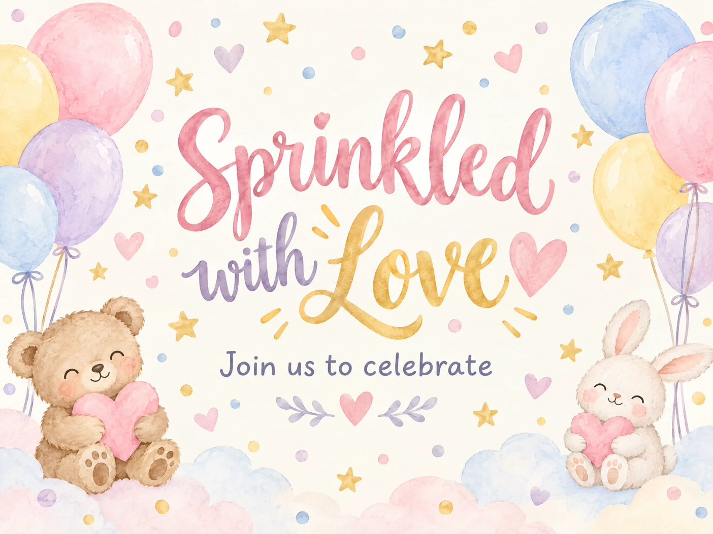 Sprinkled In Love — Baby Sprinkle, Teddy Bear, Balloons, Hearts