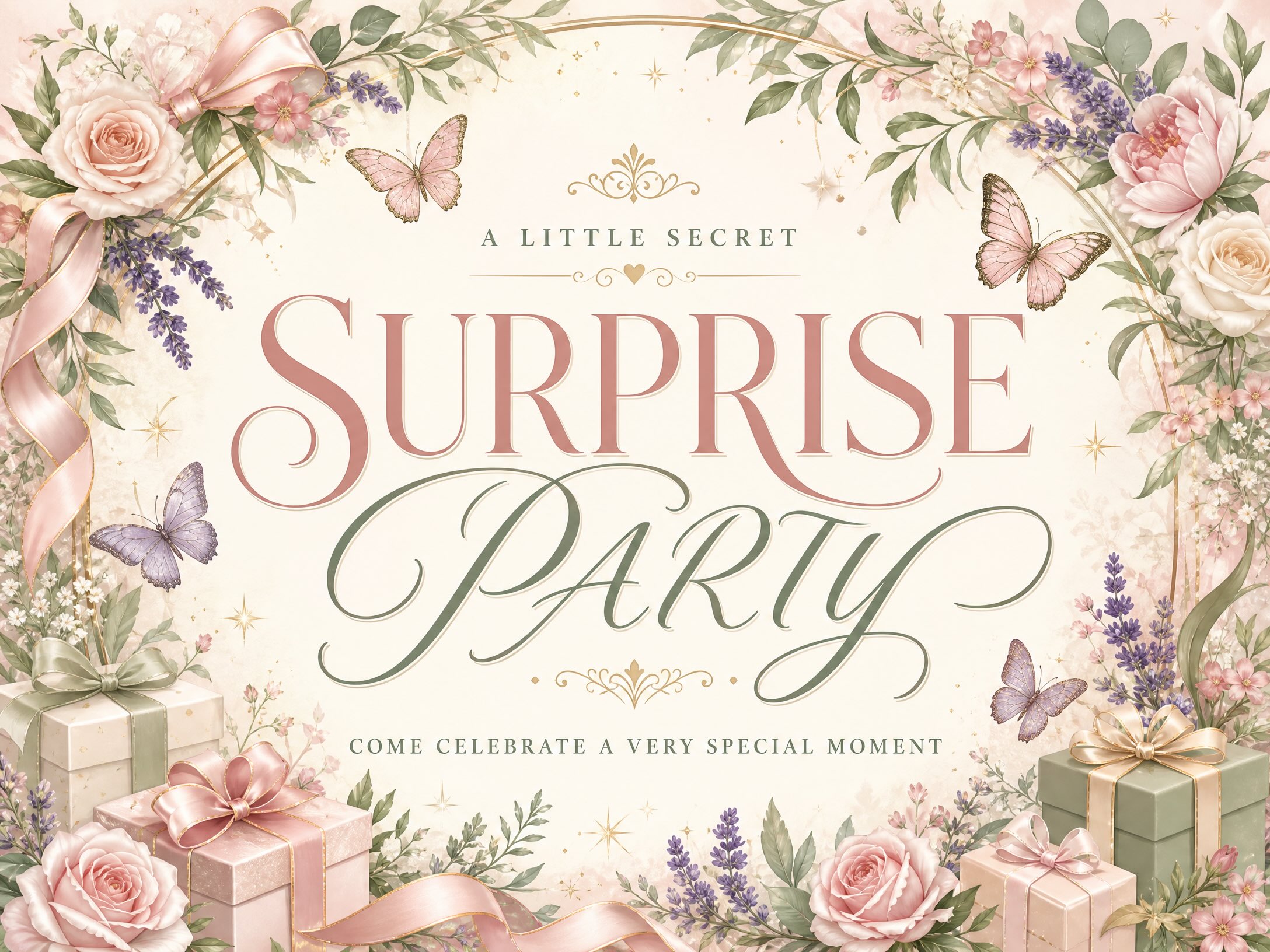 Quiet Surprise — Surprise Party, Flowers, Butterflies, Floral, Pink