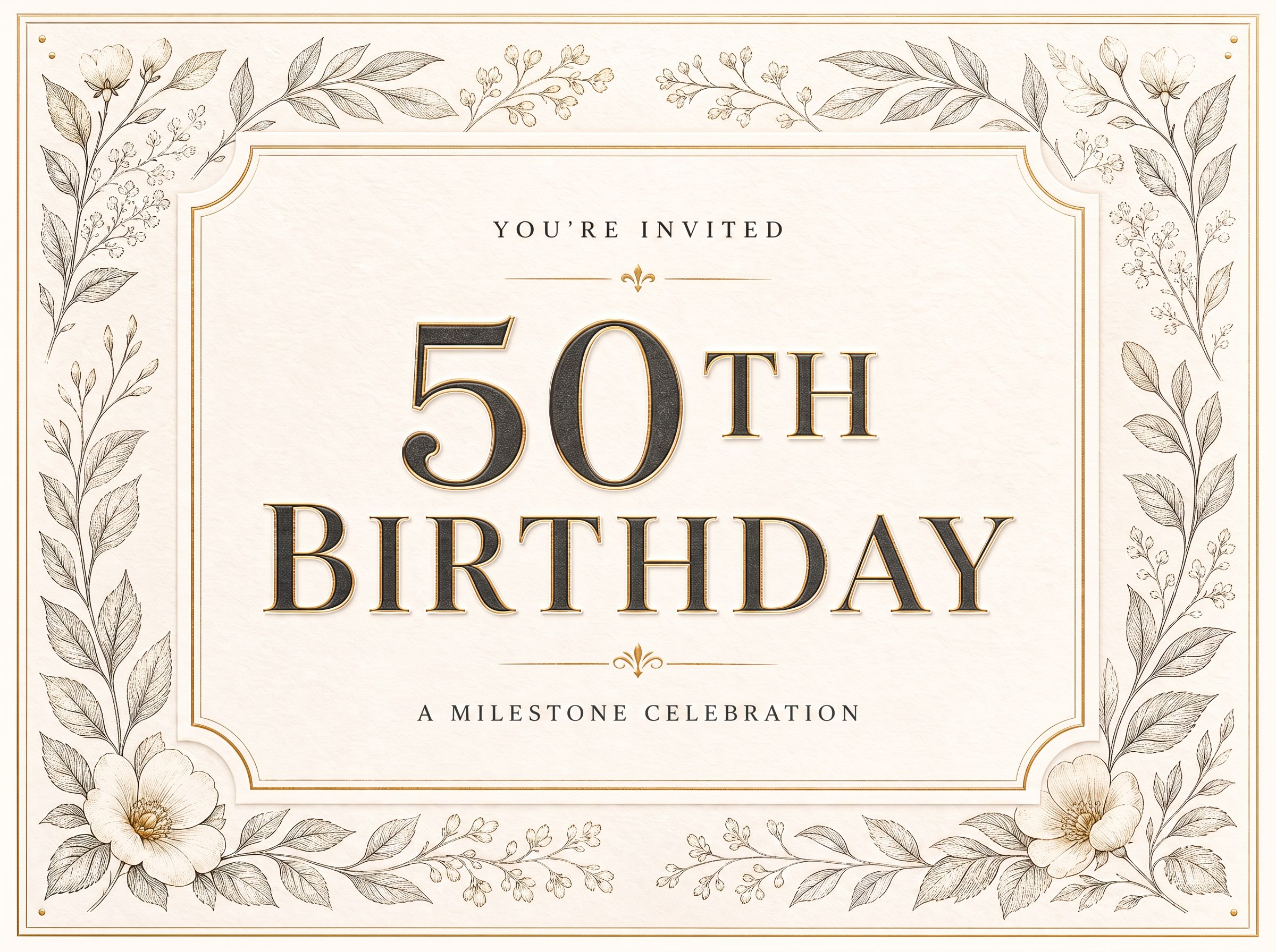 50th Birthday Milestone — 50th Birthday, Black and White, Traditional