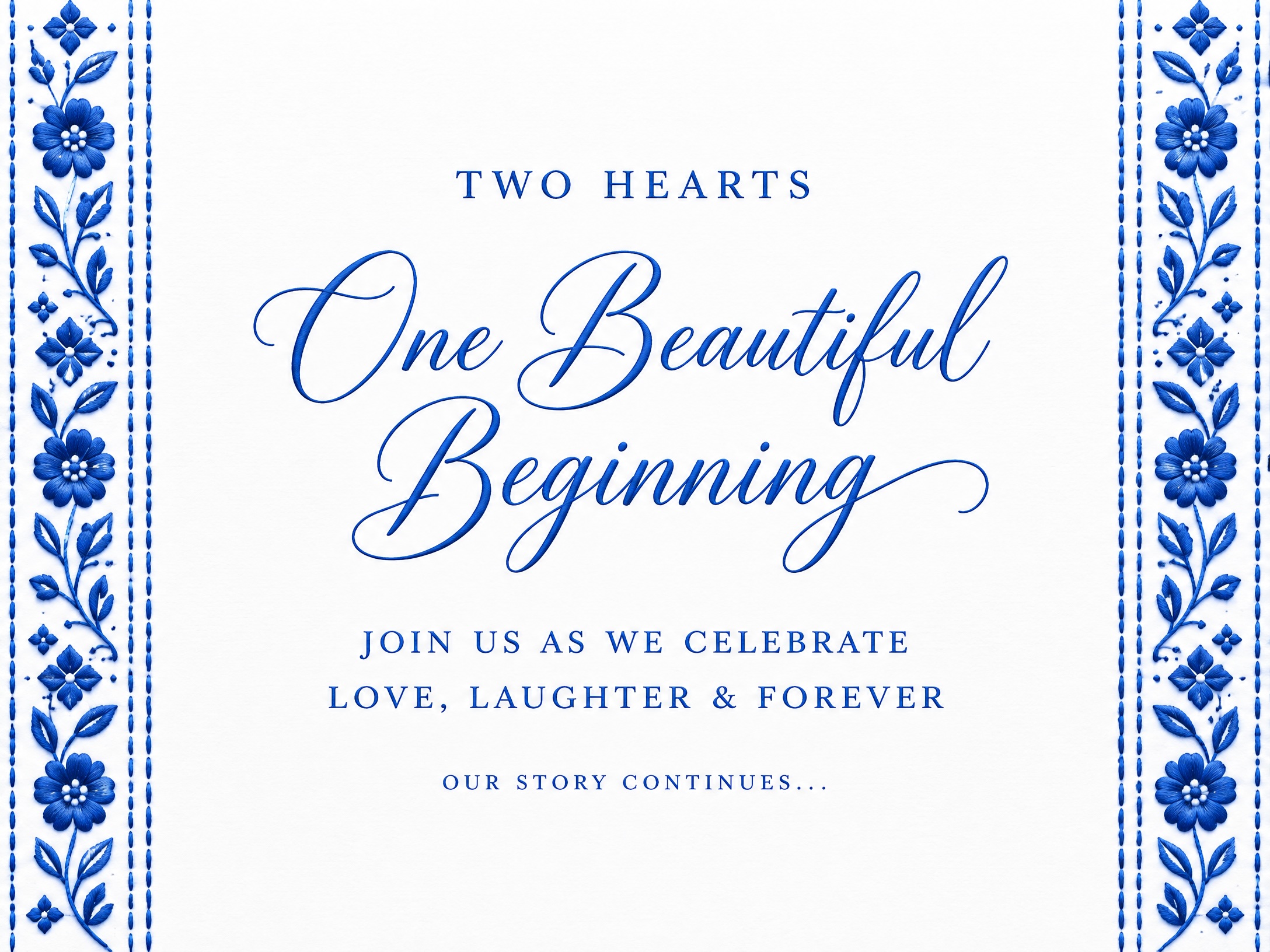 Two Hears One Beginning — Wedding Invitation, Blue, Blue, Pattern, Embroidery
