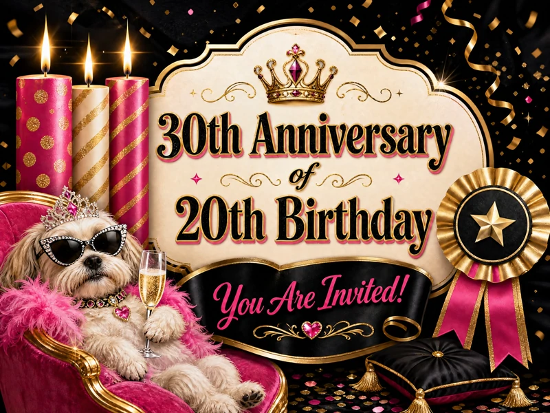 50th Birthday Fun — Funny, 30th Anniversary of 20th Birthday, Pink and Black, Dog, 50th Birthday