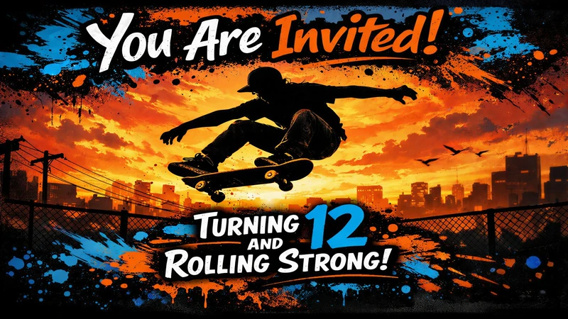 Rolling Strong into 12 — Twelve, Twelfth, 12th Birthday, Skating, Skateboard