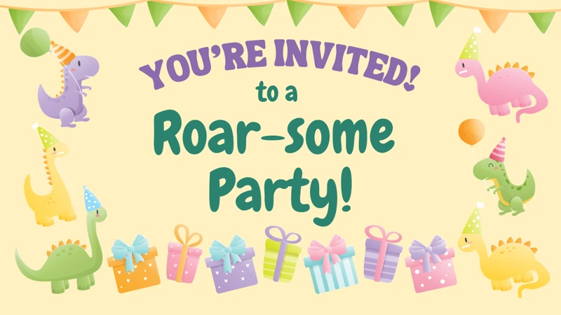 Roar-some Party — Dinosaur Birthday, Presents, Baby, Pastel