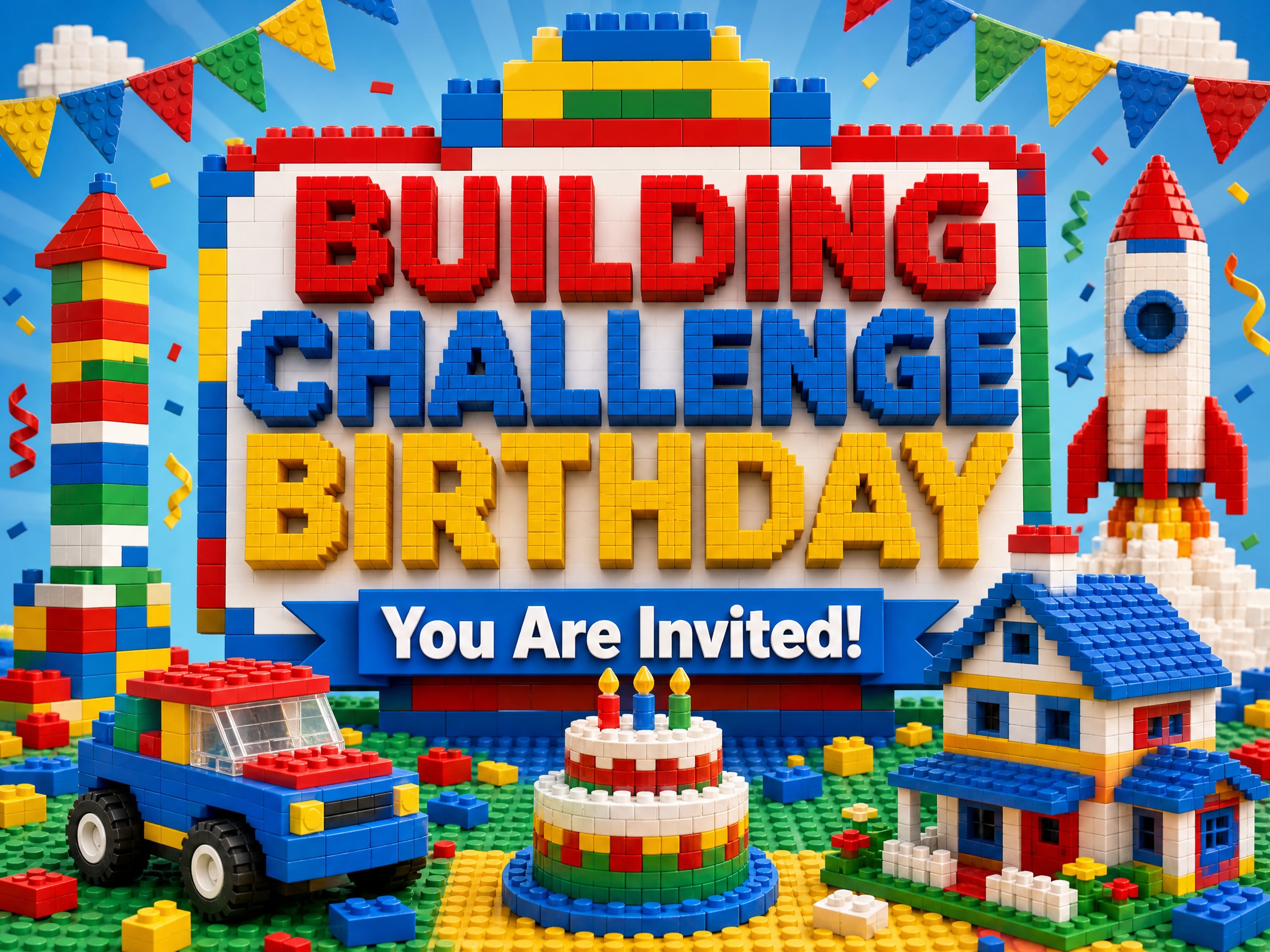Lego Birthday Party Invitation — Building Together, Lego Birthday