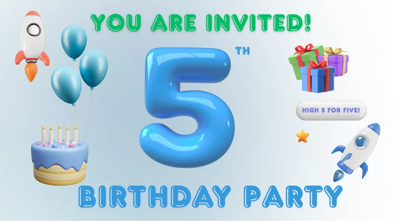 Hi 5 For Five — Rocketship, Five, Fifth, 5th Birthday, Blue