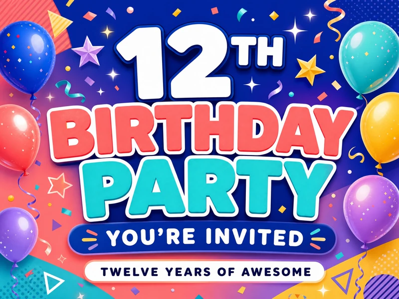 12 Years Of Awesome — 12th Birthday, Invitation, Balloons
