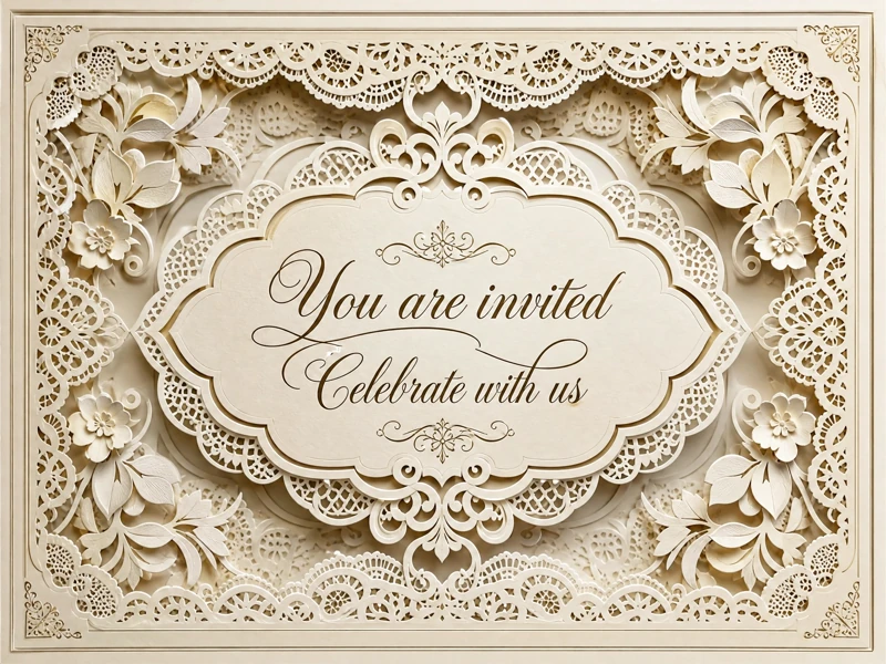 Embroidered Promises — Wedding Invitation, White, Box Shadow, Elegant