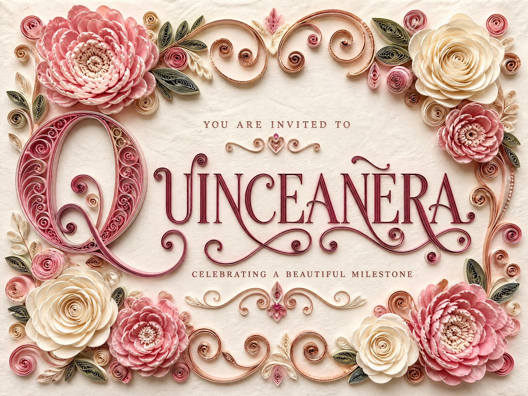Beautiful Quinceañera — Quinceanera, Raninculus, Quilling Paper Art, Pink