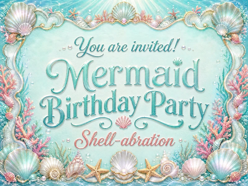 Mermaid Birthday Party Invitation — Mermaid Birthday, Shellabration, Sea, Under The Sea