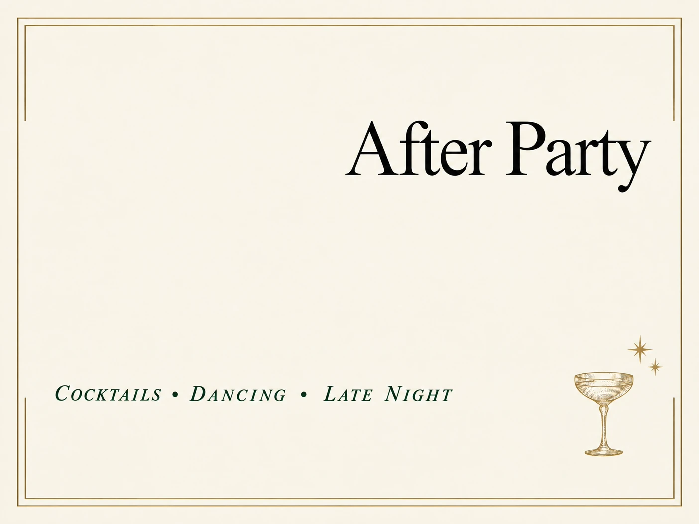 Late Night Cocktails — After Party, Wedding After Party, Minimalistic, Cocktail, Classic