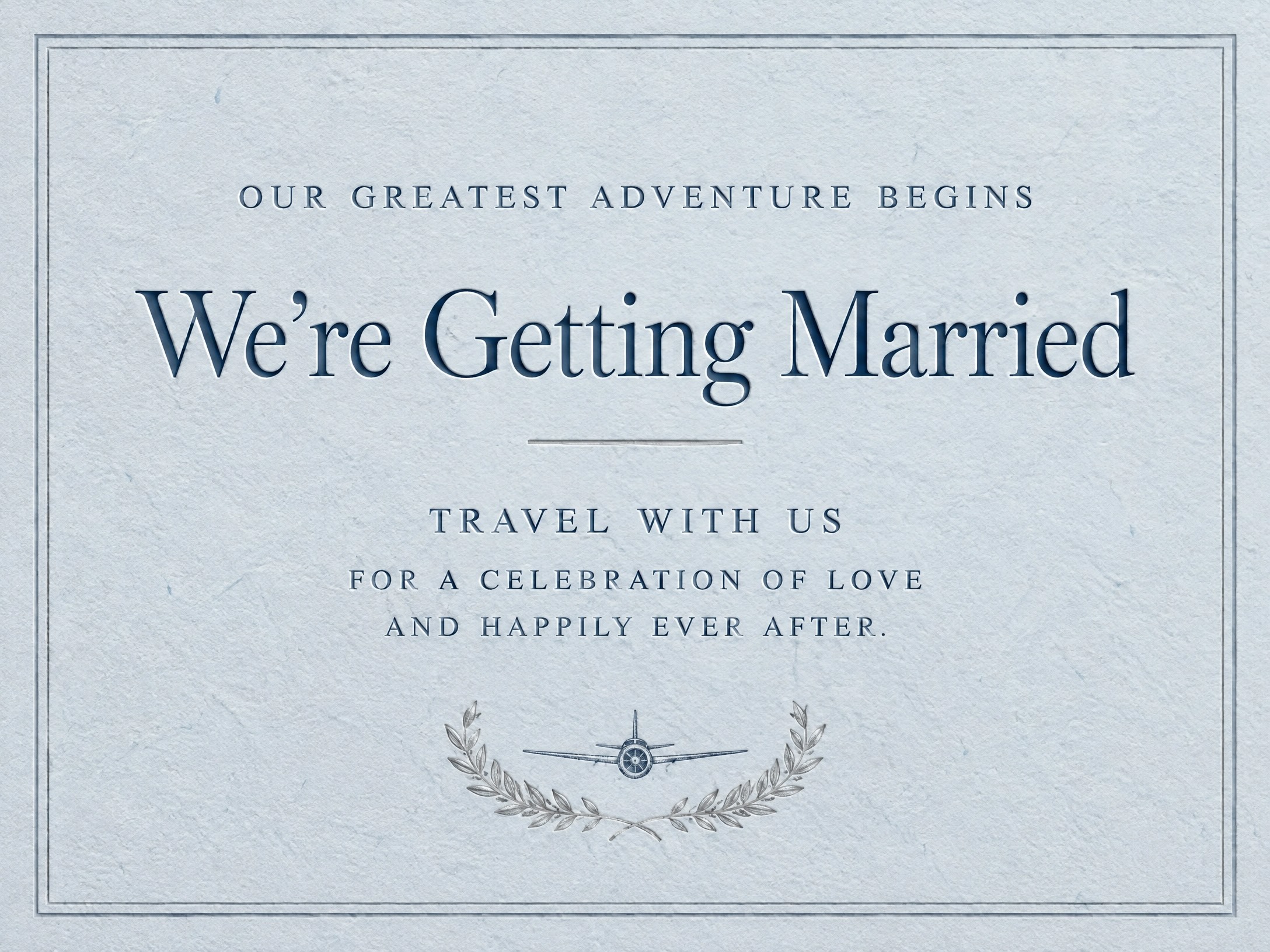 Our Greatest Adventure Begins — Destination Wedding, Invitation, Blue Paper